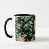 カラフル花と葉暗フローラ黒 マグカップ (左)
