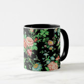 カラフル花と葉暗フローラ黒 マグカップ (正面右)