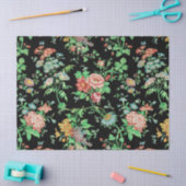 カラフル花と葉暗フローラ黒 薄葉紙 (クラフト)