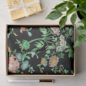 カラフル花と葉暗フローラ黒 薄葉紙 (ギフト)