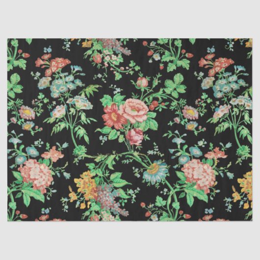 カラフル花と葉暗フローラ黒 薄葉紙 (正面)