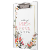 カラフル花と金ゴールド結婚のフレーム クリップボード (左)