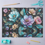 カラフル花と離れ黒背景 薄葉紙 (クラフト)