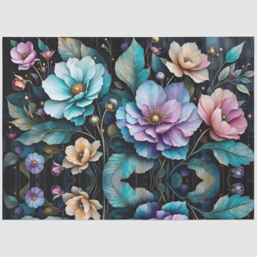 カラフル花と離れ黒背景 薄葉紙 (正面)