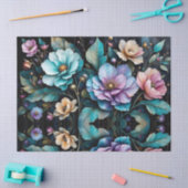 カラフル花と離れ黒背景 薄葉紙 (クラフト)