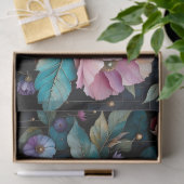 カラフル花と離れ黒背景 薄葉紙 (ギフト)