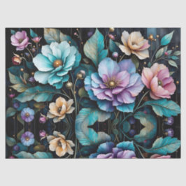 カラフル花と離れ黒背景 薄葉紙