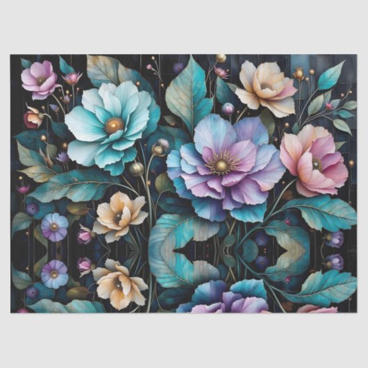 カラフル花と離れ黒背景 薄葉紙 (正面)