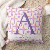 カラフル花のモノグラム名  クッション (ブランケット)