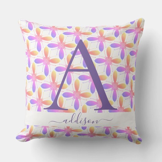 カラフル花のモノグラム名  クッション (正面)