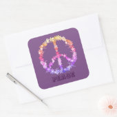 カラフル花の平和サインパーソナライズされた文字 スクエアシール (封筒)