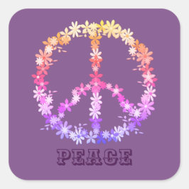カラフル花の平和サインパーソナライズされた文字 スクエアシール