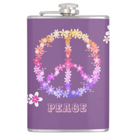 カラフル花の平和サインパーソナライズされた文字 フラスク