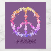 カラフル花の平和サインパーソナライズされた文字 ワインラベル (シングルラベル)