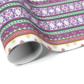 カラフル花を持つ幾何学フォークアートデザイン ラッピングペーパー (ロールコーナー)