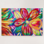 カラフル花アクリ絵を描モダンフローラ ジグソーパズル (横)