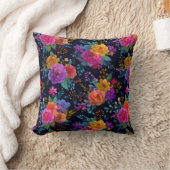 カラフル花エレガント付き黒ヴィンテージフローラ クッション (ブランケット)