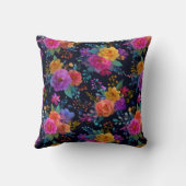 カラフル花エレガント付き黒ヴィンテージフローラ クッション (裏面)