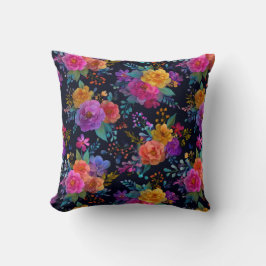 カラフル花エレガント付き黒ヴィンテージフローラ クッション