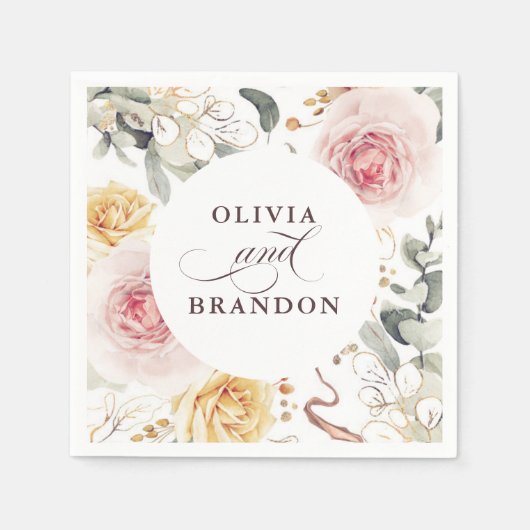カラフル花エレガント声結婚声 スタンダードカクテルナプキン (正面)