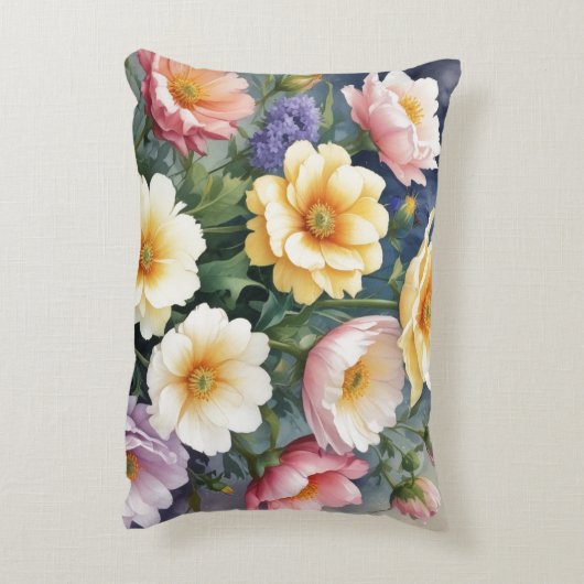 カラフル花エレガント水絵を描色 アクセントクッション (裏面(縦))