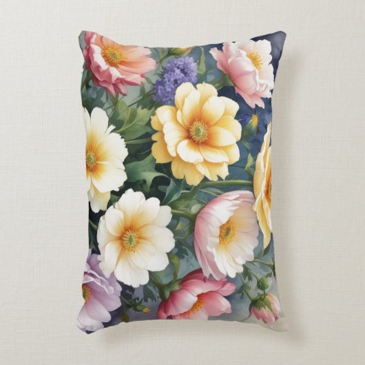 カラフル花エレガント水絵を描色 アクセントクッション (正面(垂直))