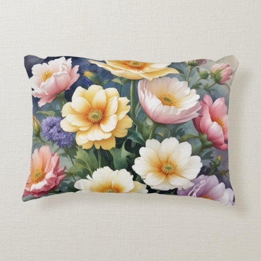 カラフル花エレガント水絵を描色 アクセントクッション (裏面)