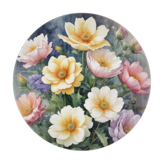 カラフル花エレガント水絵を描色 カッティングボード (正面)