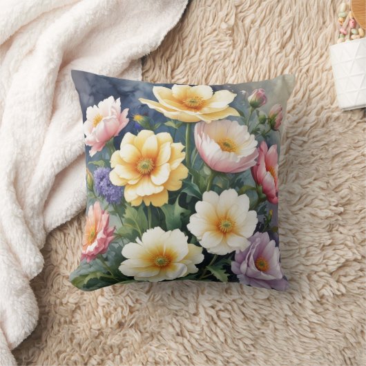 カラフル花エレガント水絵を描色 クッション (ブランケット)