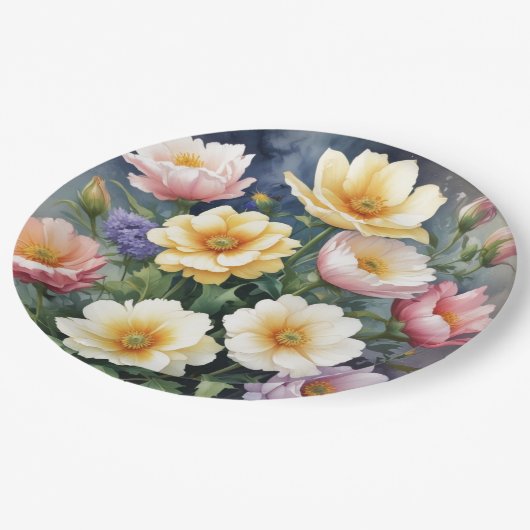 カラフル花エレガント水絵を描色 ペーパープレート (アングル)