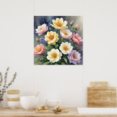 カラフル花エレガント水絵を描色 ポスター (キッチン)