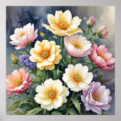 カラフル花エレガント水絵を描色 ポスター (正面)