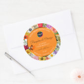 カラフル花オレンジ製品ラベルハートロゴ ラウンドシール (封筒)