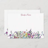 カラフル花パーソナライズされた咲き ノートカード (正面/裏面)