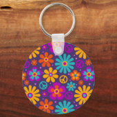 カラフル花ピースラブグルービーレトロヒッピー キーホルダー (正面)