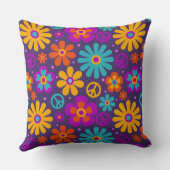 カラフル花ピースラブグルービーレトロヒッピー クッション (裏面)