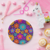 カラフル花ピースラブグルービーレトロヒッピー ペーパープレート (パーティー)