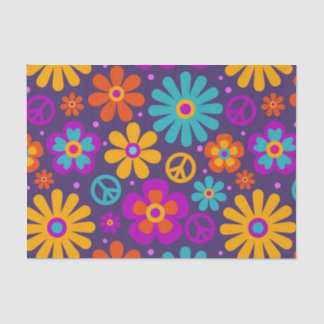 カラフル花ピースラブグルービーレトロヒッピー 薄葉紙