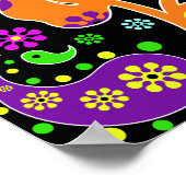 カラフル花ファンキーレトロペイズリーヒッピーのポスター ポスター (角)