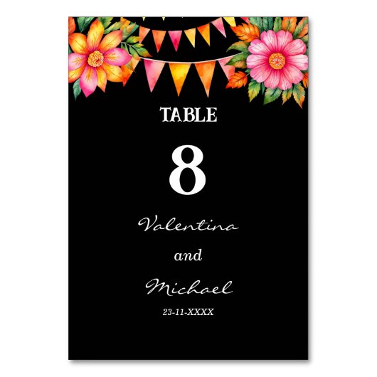 カラフル花フィエスタ結婚メキシコ テーブルナンバー (正面)