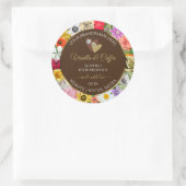 カラフル花フレーム茶色の製品ラベルハート ラウンドシール (バッグ)