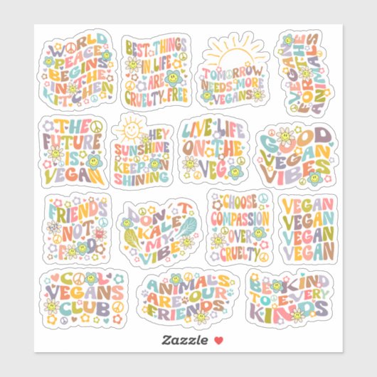 カラフル花レトロビーガンセット シール (シート)