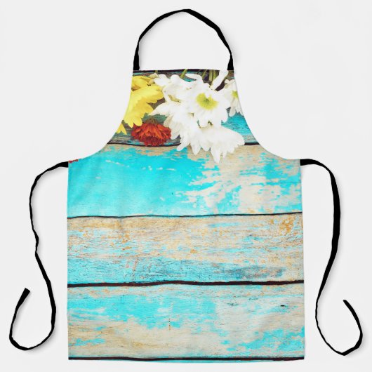 カラフル花ヴィンテージ木製縁ど品 エプロン (正面)