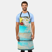 カラフル花ヴィンテージ木製縁ど品 エプロン (着用した状態)