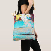 カラフル花ヴィンテージ木製縁ど品 トートバッグ (クローズアップ)