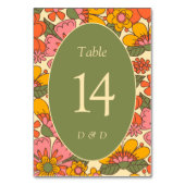 カラフル花ヴィンテージ結婚レトロ テーブルナンバー (正面)