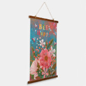 カラフル花模様ピ感動的ンク 吊り下げ型タペストリー (傾斜あり)