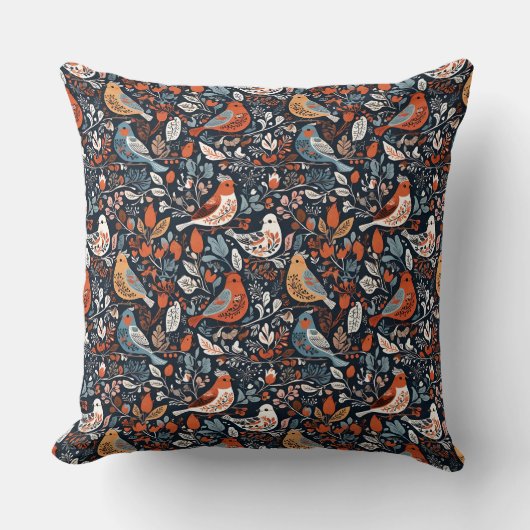 カラフル花模様模様鮮やかの鳥 クッション (正面)