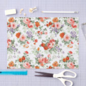 カラフル花模様（白） 薄葉紙 (クラフト)