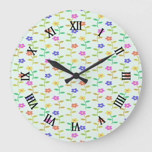 カラフル花淡い色の ラージ壁時計 (正面)